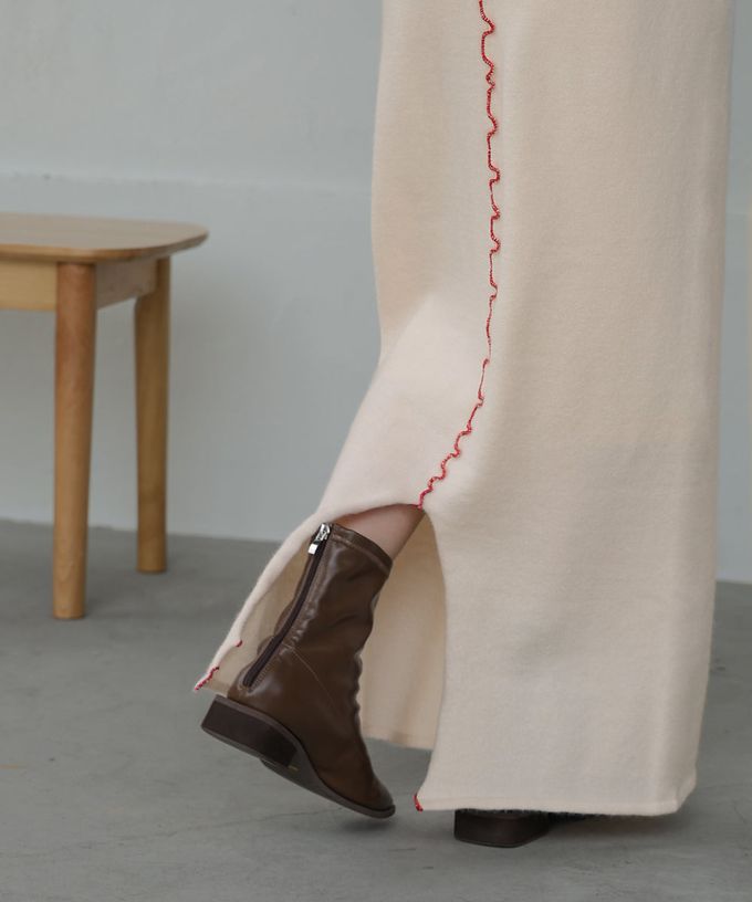 日本 Bab - 不規則狀色滾邊修身長裙-灰x深藍