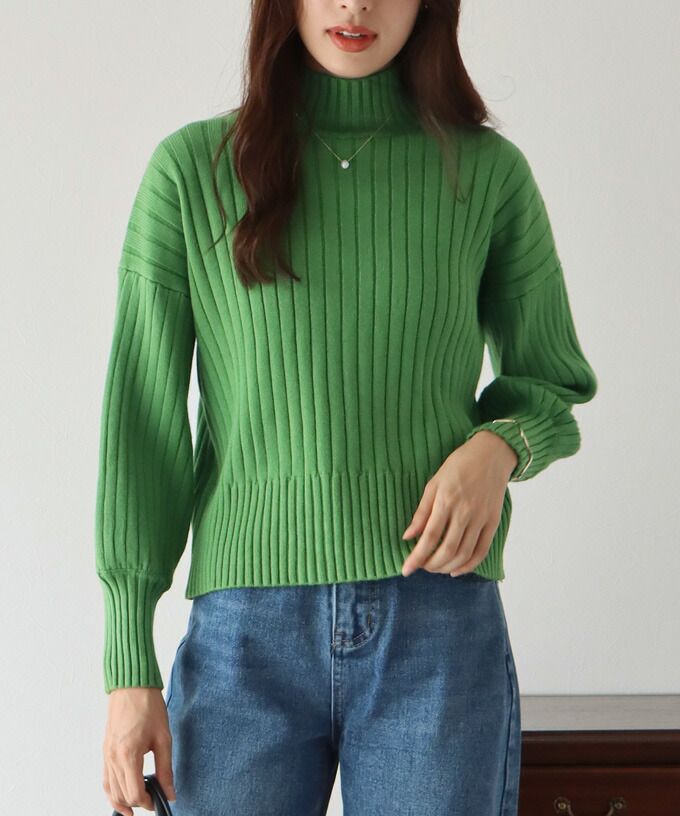 日本 BLUE EAST - 百搭坑條立領針織毛衣-水藍