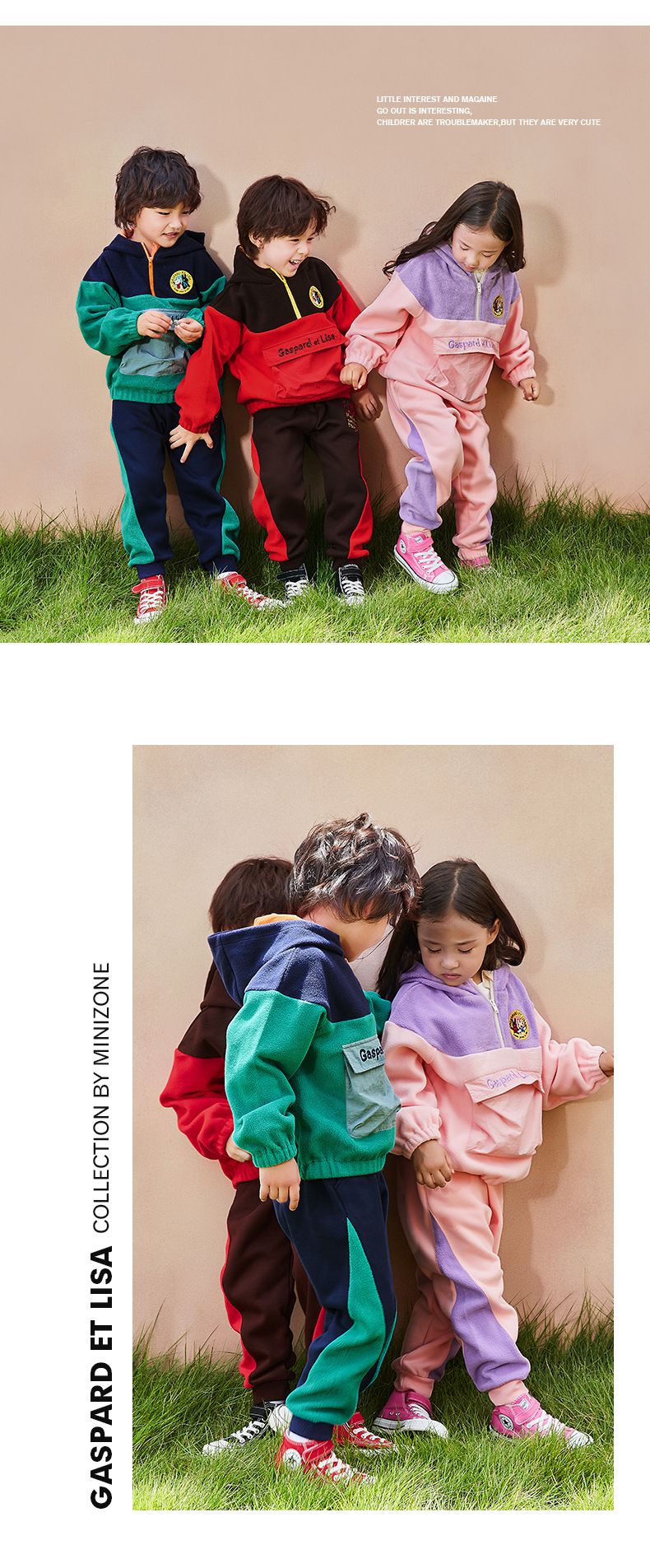 Minizone - 搖粒絨加厚運動長褲-卡通人物麗莎與卡斯波-紅+黑