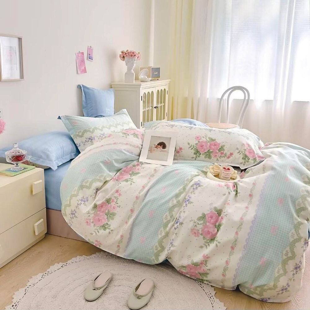 台灣製 極致純棉寢具組-春野星漫-加大四件式床包被套組