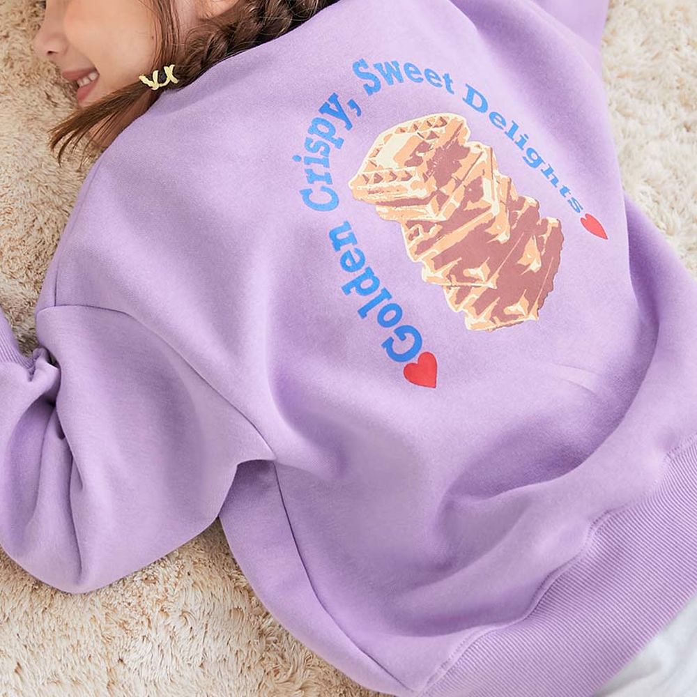 裏起毛女孩印花大學T-鬆餅-紫丁香