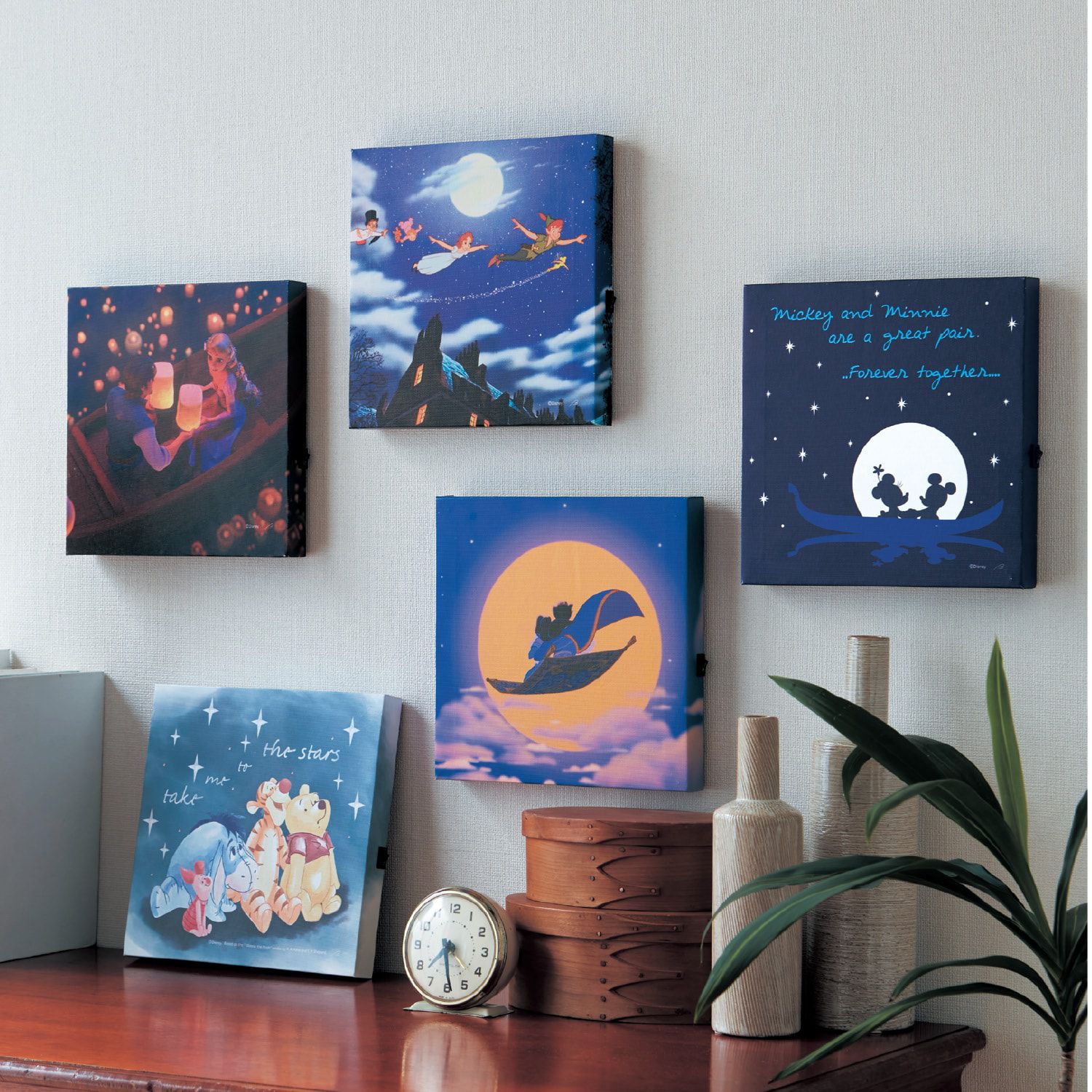 日本千趣會 - 迪士尼 藝術風印花掛畫帆布燈-維尼與好朋友們