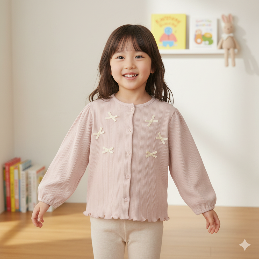 開襟外套-羅紋抽針針織布-粉紅色