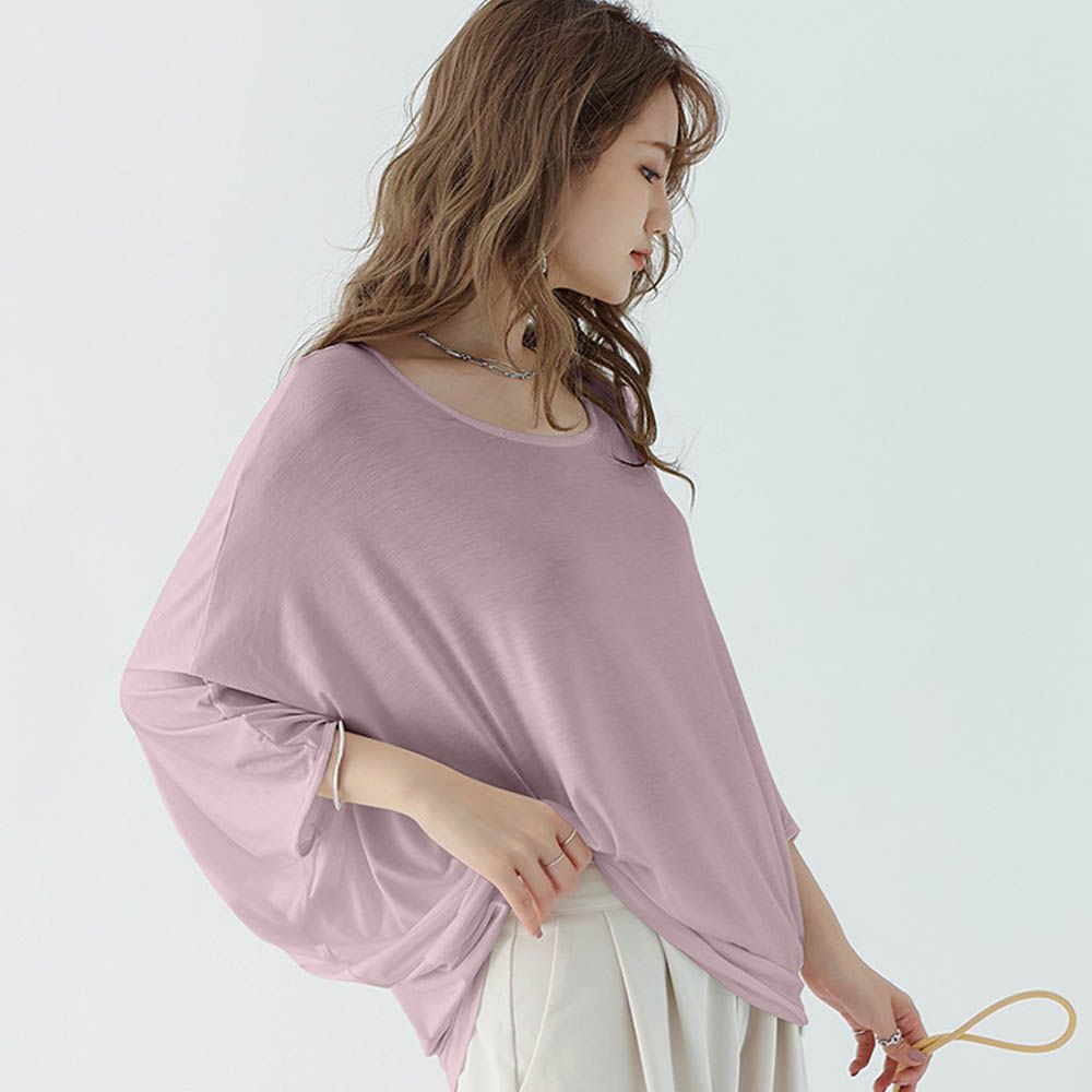 莫代爾3D剪裁瘦瘦蝙蝠袖上衣-豆沙粉 (F)