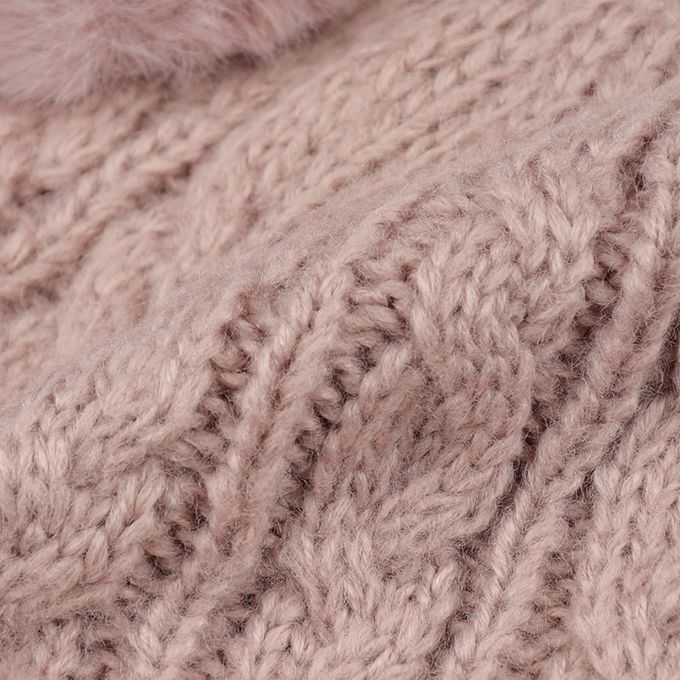 akachan honpo - 針織帽-麻花 毛球-粉紅色