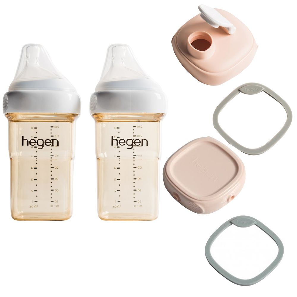 hegen - 金色奇蹟寬口奶瓶雙瓶超值組-奶瓶240ml兩入＋水杯蓋＋儲存蓋-嫣粉