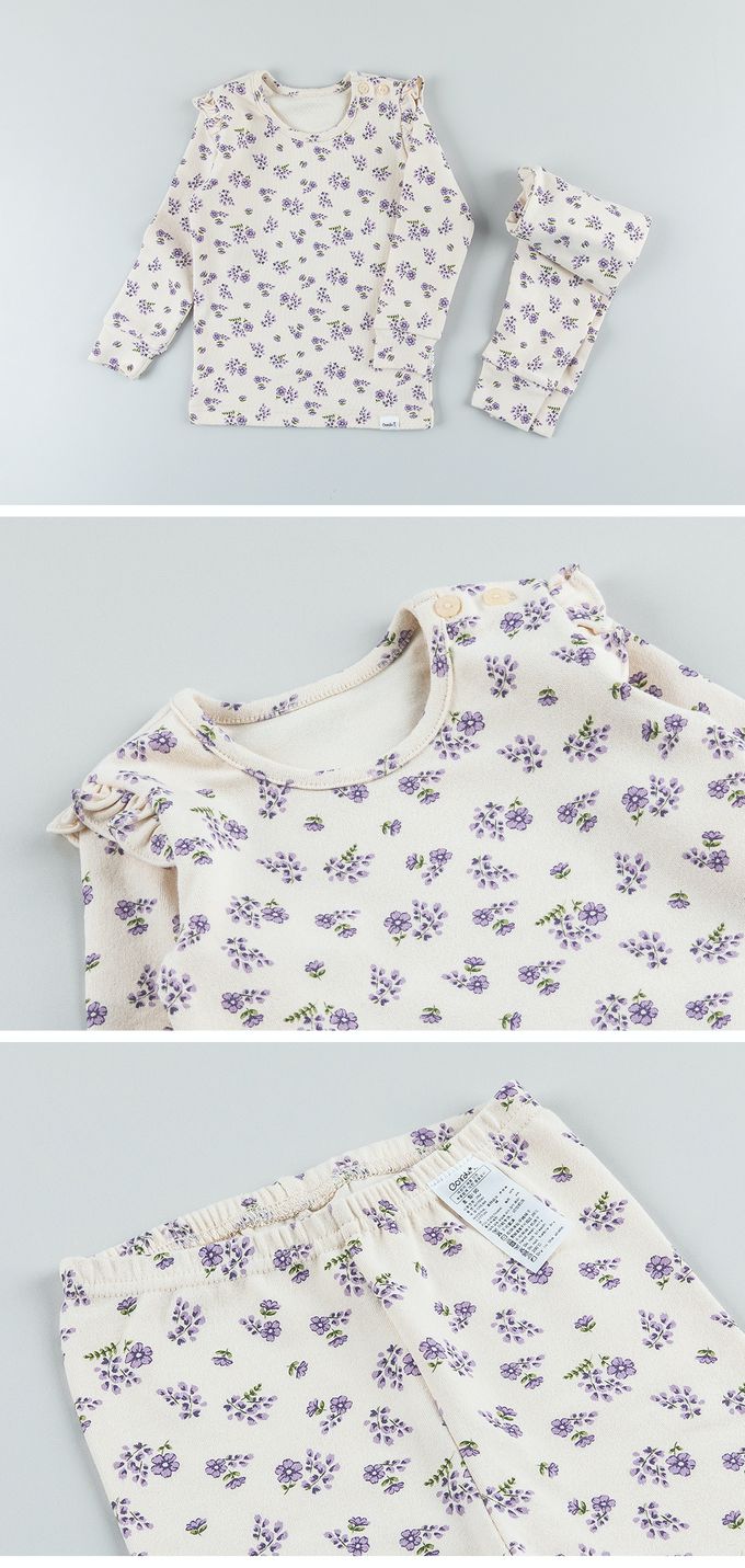 韓國 Cordi-i - 桃皮絨長袖家居服-紫色花花園-米