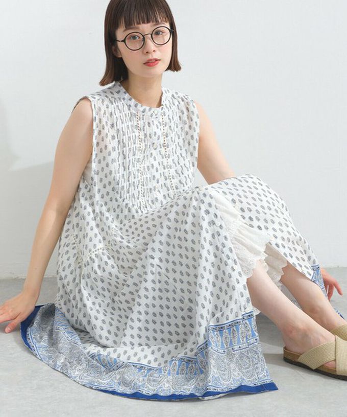 日本 Lupilien - 100%印度棉 清新印花柔軟洋裝-圖騰-薄荷