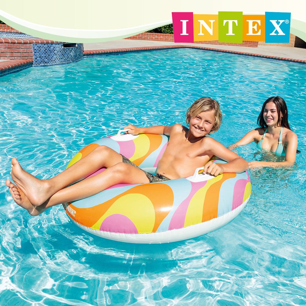 INTEX - 永恆花紋帶扶手游泳圈直徑114cm 適9歲+ (56269)-海浪