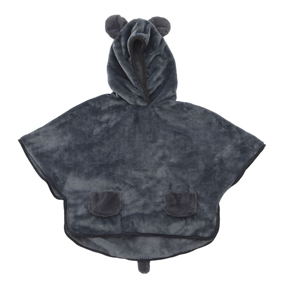 日本 BISQUE - 動物造型連帽超柔軟保暖斗篷-貓咪-深藍灰 (3-5y)