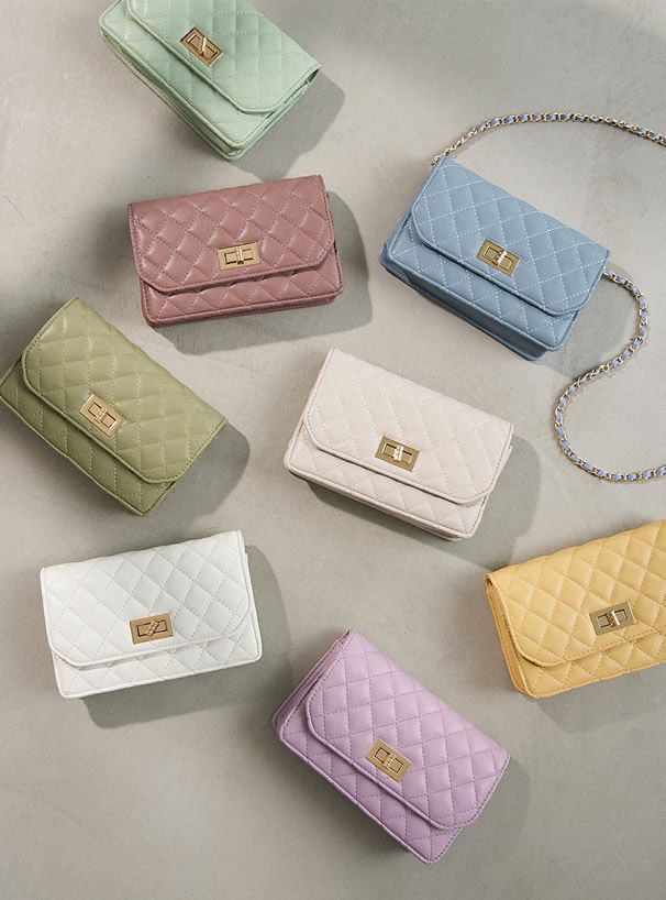 日本 GRL - 菱格紋仿皮金屬鏈小方包/側背包-米