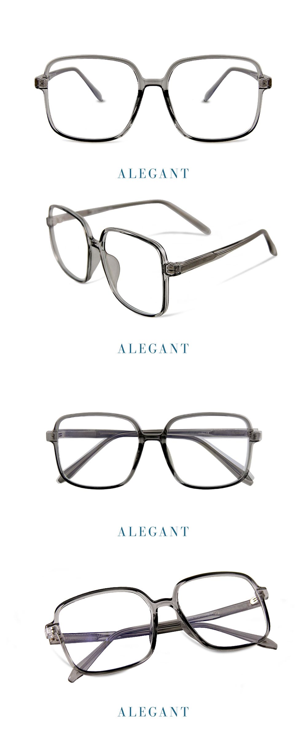 ALEGANT - 街頭潮流透視布魯灰TR90方框材質透視鏡腳設計UV400濾藍光眼鏡