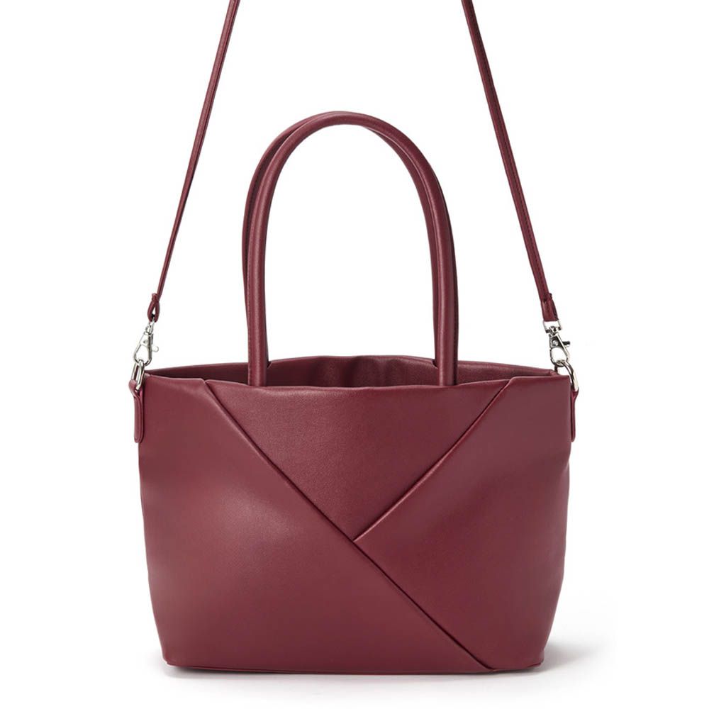 2way皮革感俐落線條手提/側背包-酒紅 (F)