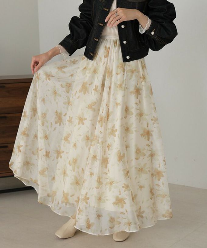 日本 Bab - 溫柔印象花卉雪紡長裙-淺灰