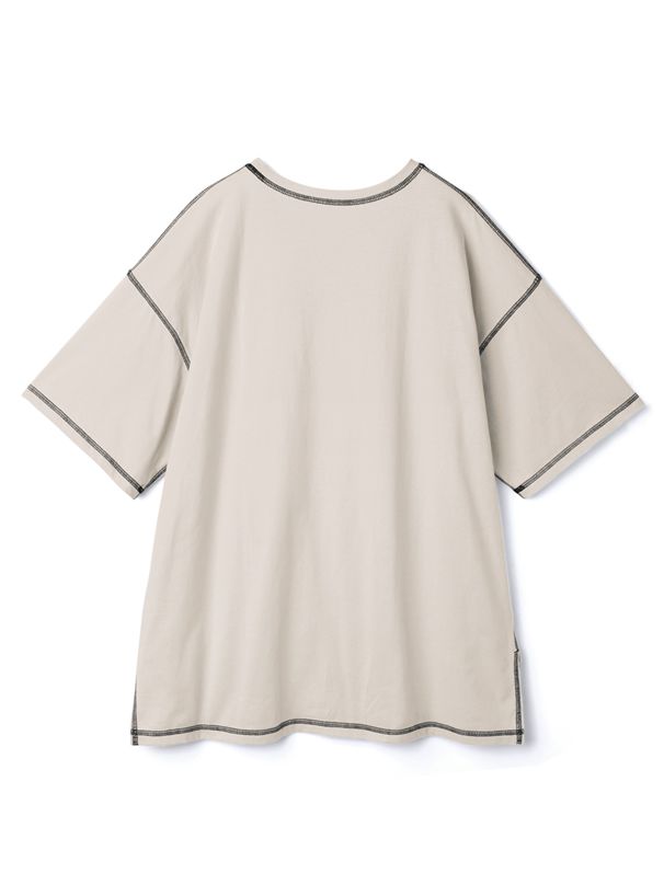 日本 GRL - 純棉柔軟考克邊長版短袖上衣-白