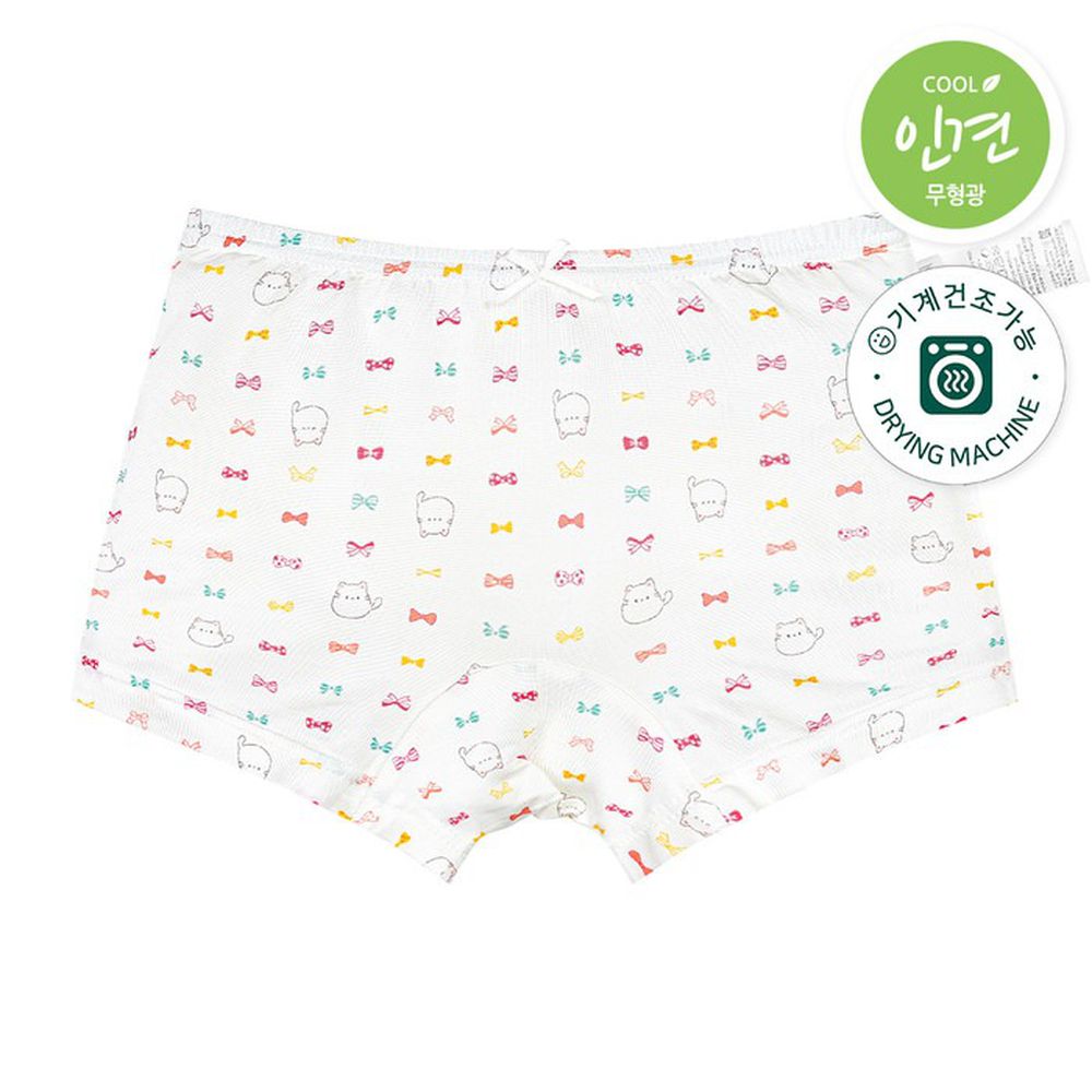 嫘縈涼感透氣四角褲(女寶)-繽紛蝴蝶結貓咪-白