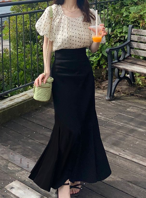 日本 GRL - 優雅修身魚尾長裙-象牙杏