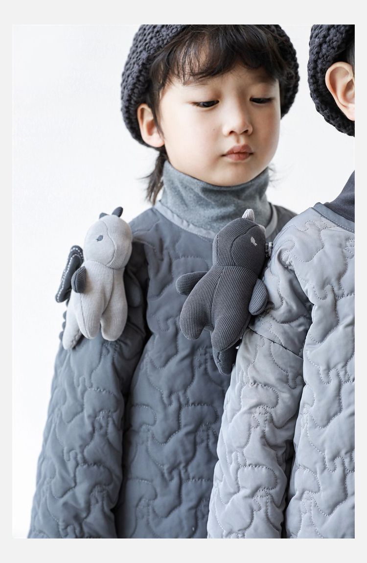 TONGMO - 可拆卸造型鋪棉包邊保暖外套-恐龍-淺灰色