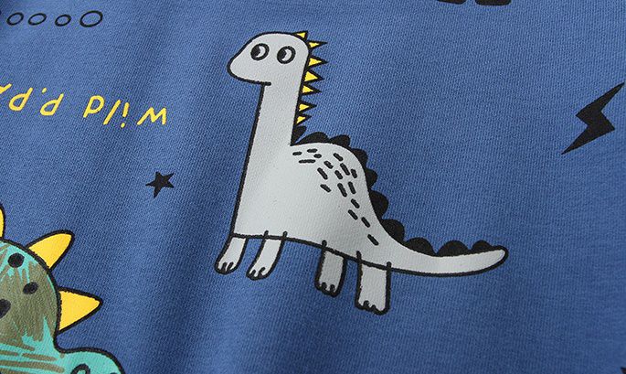 WELLKIDS - 圓領寬鬆運動服套裝-恐龍散步-杏+灰