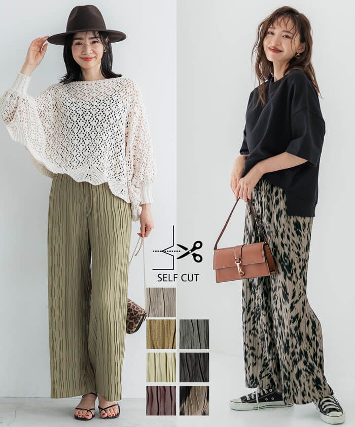 日本 COCA - [可剪裁] 百搭波浪紋垂墜寬褲-深灰