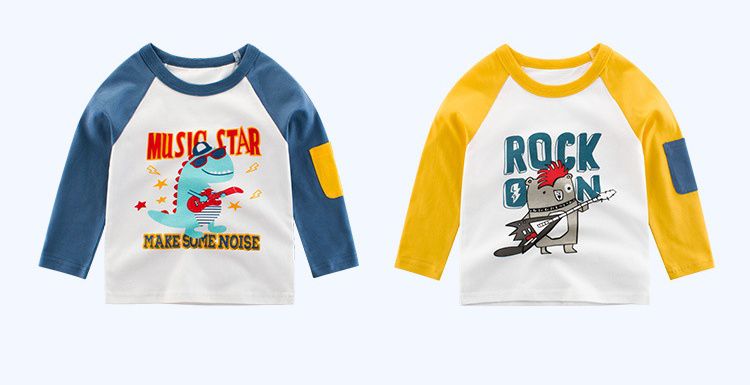 純棉長袖上衣-明星恐龍-藍色x白色