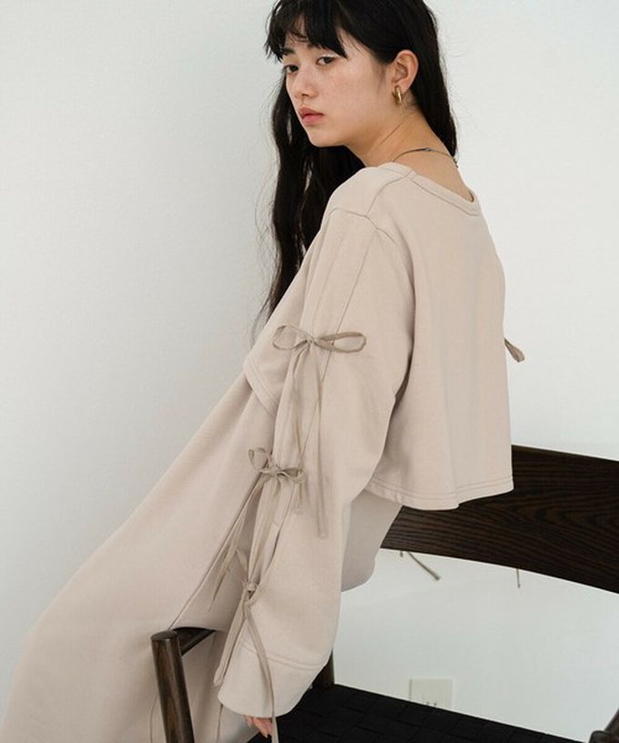 日本 Bab - 袖蝴蝶結層次感喇叭袖洋裝-象牙米