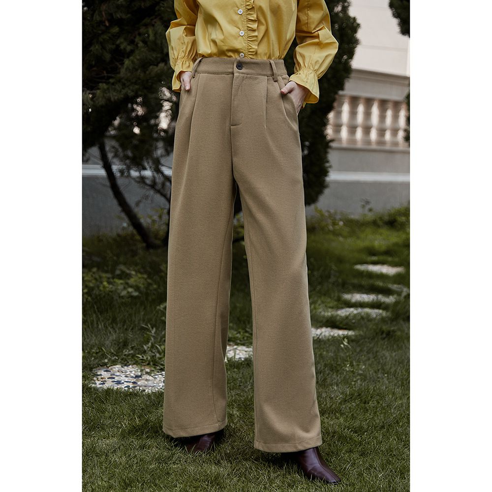 寬鬆休閒闊腳西裝褲-棕色