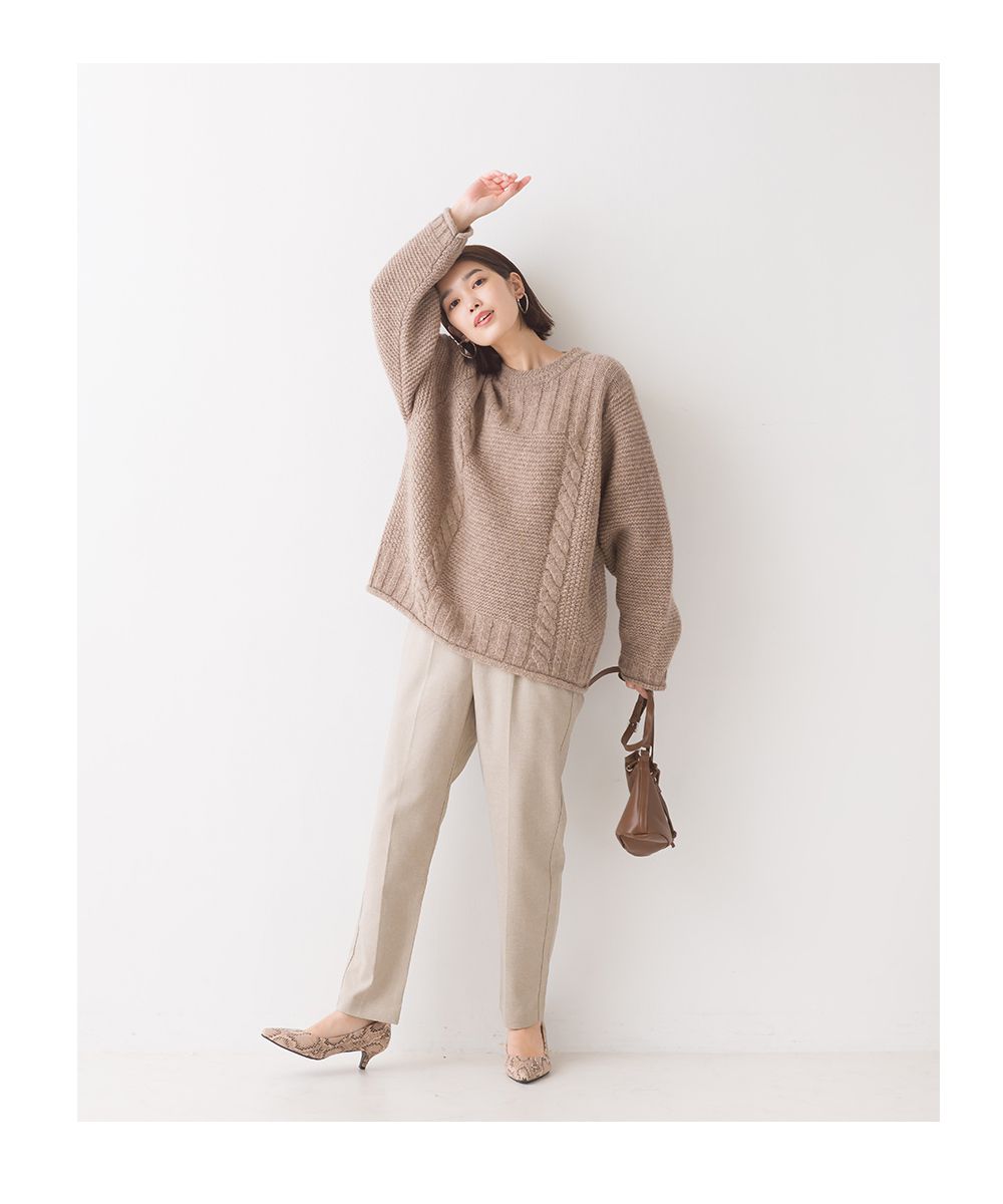 日本 OMNES - 100%羊毛設計感織紋毛衣-秋日棕