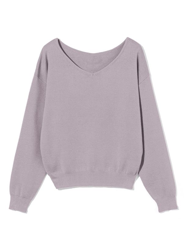 日本 GRL - 優雅V領長袖針織上衣-酒紅