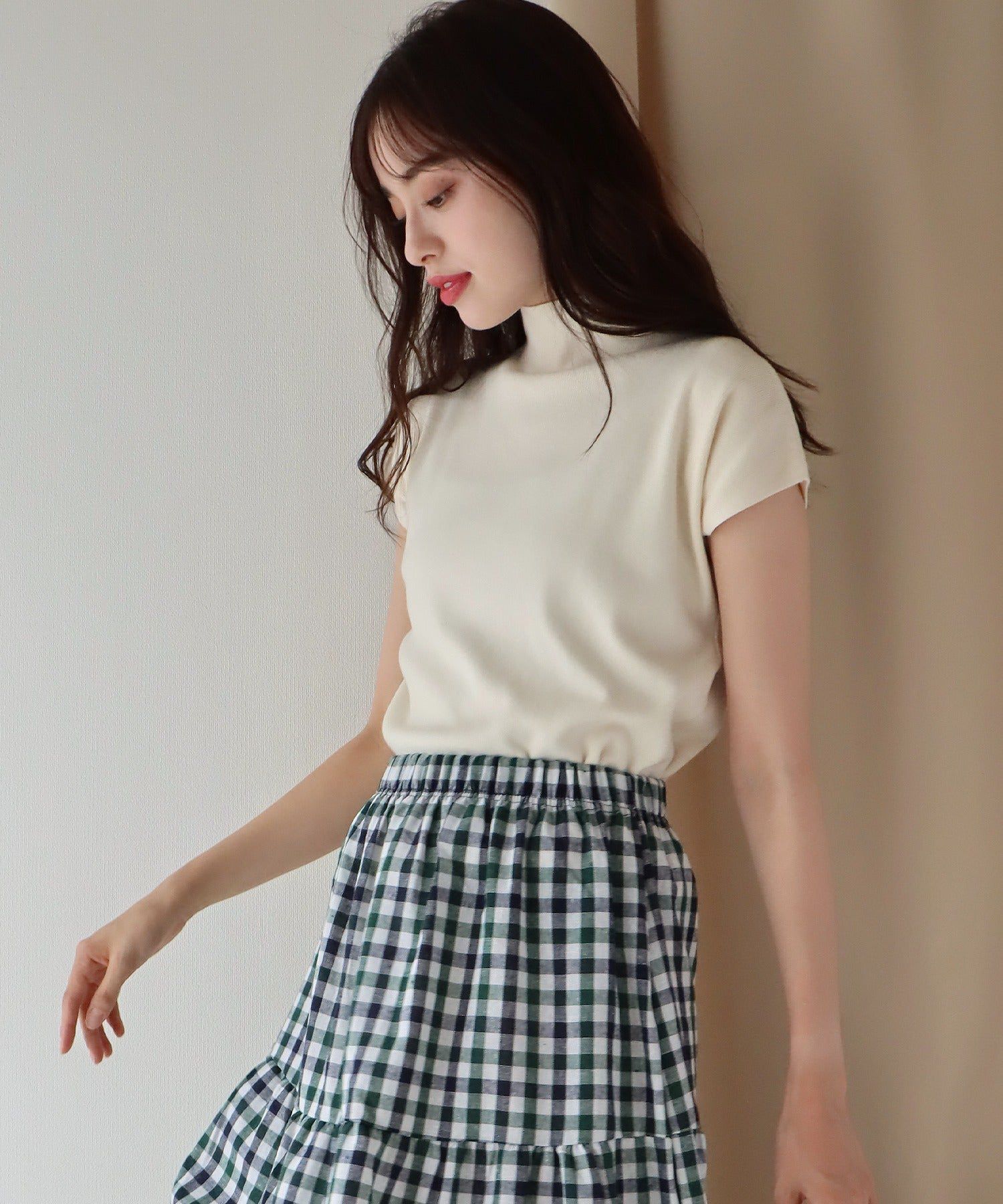 日本 BLUE EAST - 小立領法式袖薄針織上衣-橄欖綠