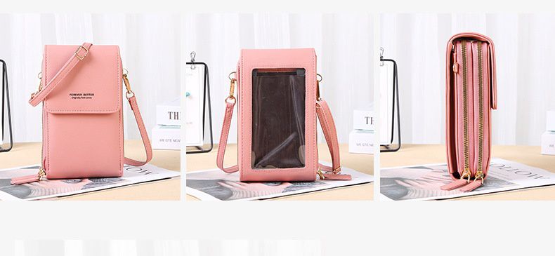 簡約可觸屏大容量斜背手機包/斜背小包-豎款-淺紫色 (19x11x7cm)