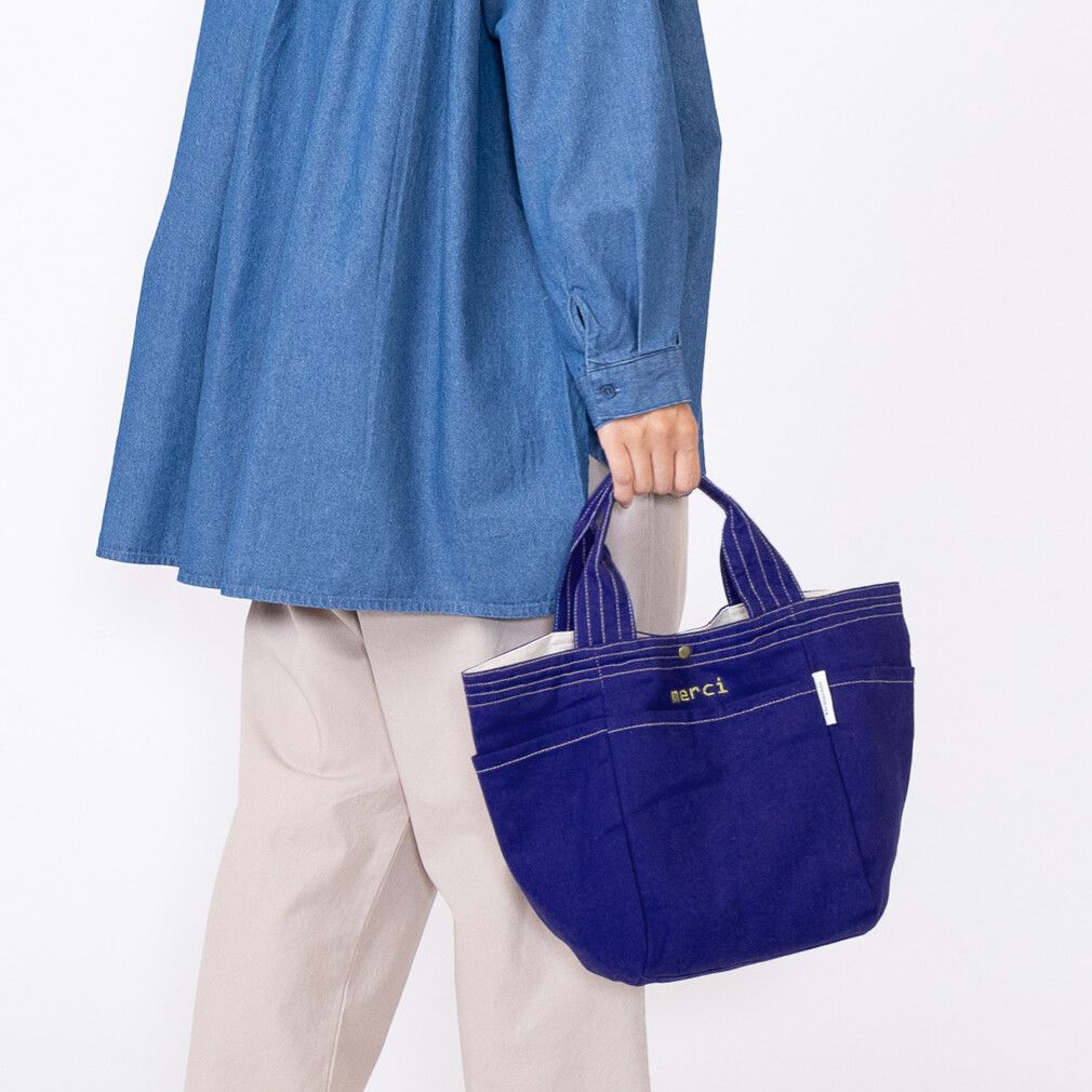 日本 Chepeli - 印度棉 刺繡手提帆布包/托特包-merci-黑 (25x37x16cm)