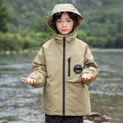 babybody - 防風防水高領連帽款衝鋒外套-卡其