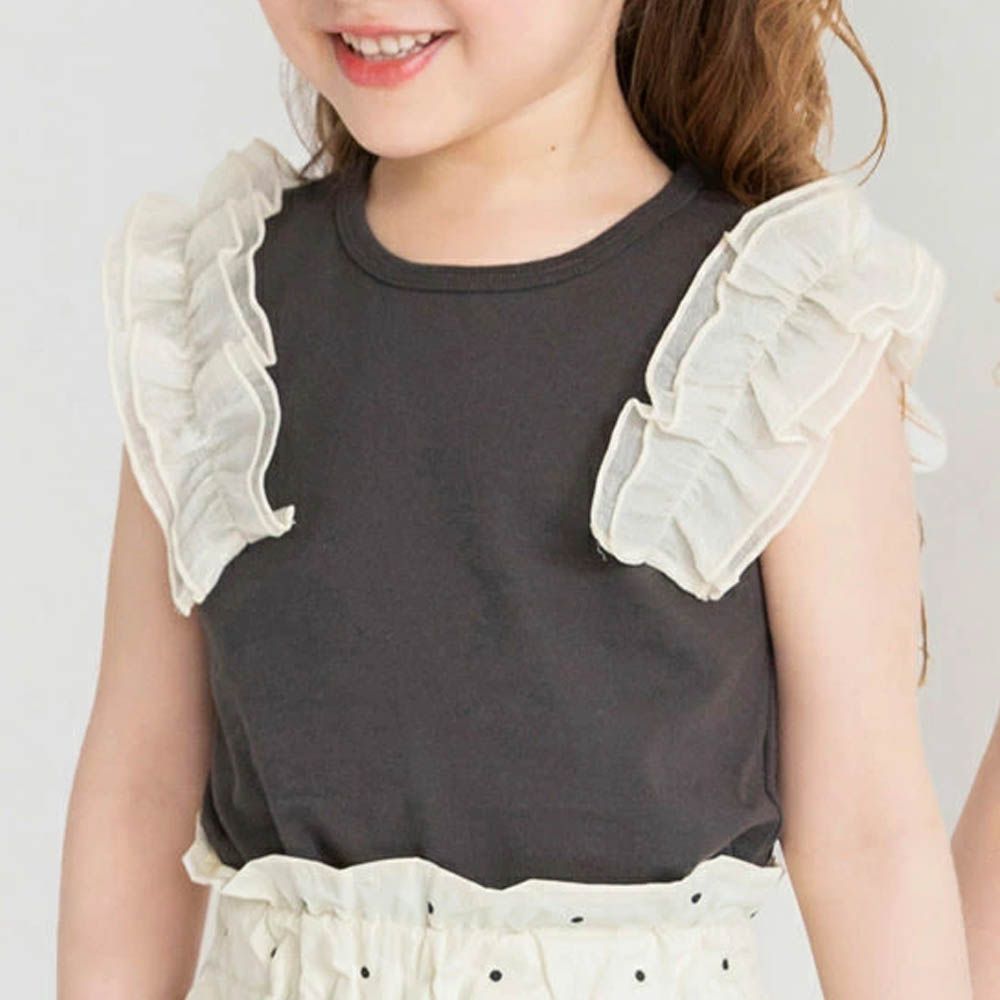 夢幻蕾絲荷葉邊背心上衣-炭灰