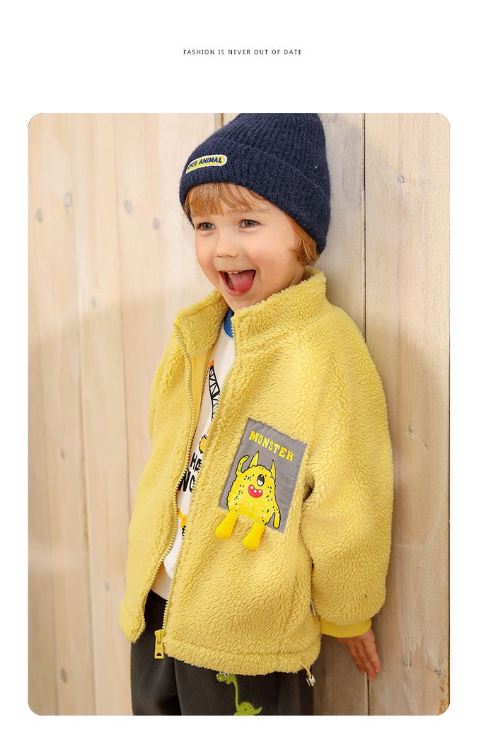 保暖立領羊羔絨外套-小怪物-深藍灰色