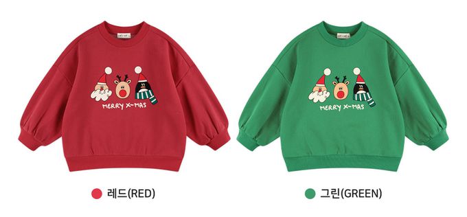 韓國 WALTON kids - (內磨毛)聖誕節可愛圖印長袖上衣-紅