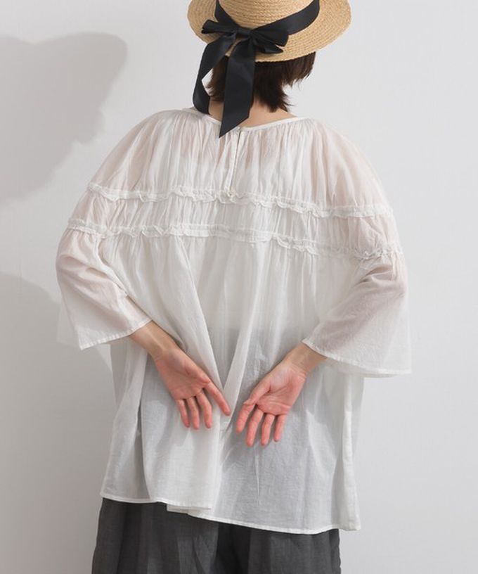 日本 Lupilien - 100%棉 輕盈感皺摺廓形五分袖上衣-黑