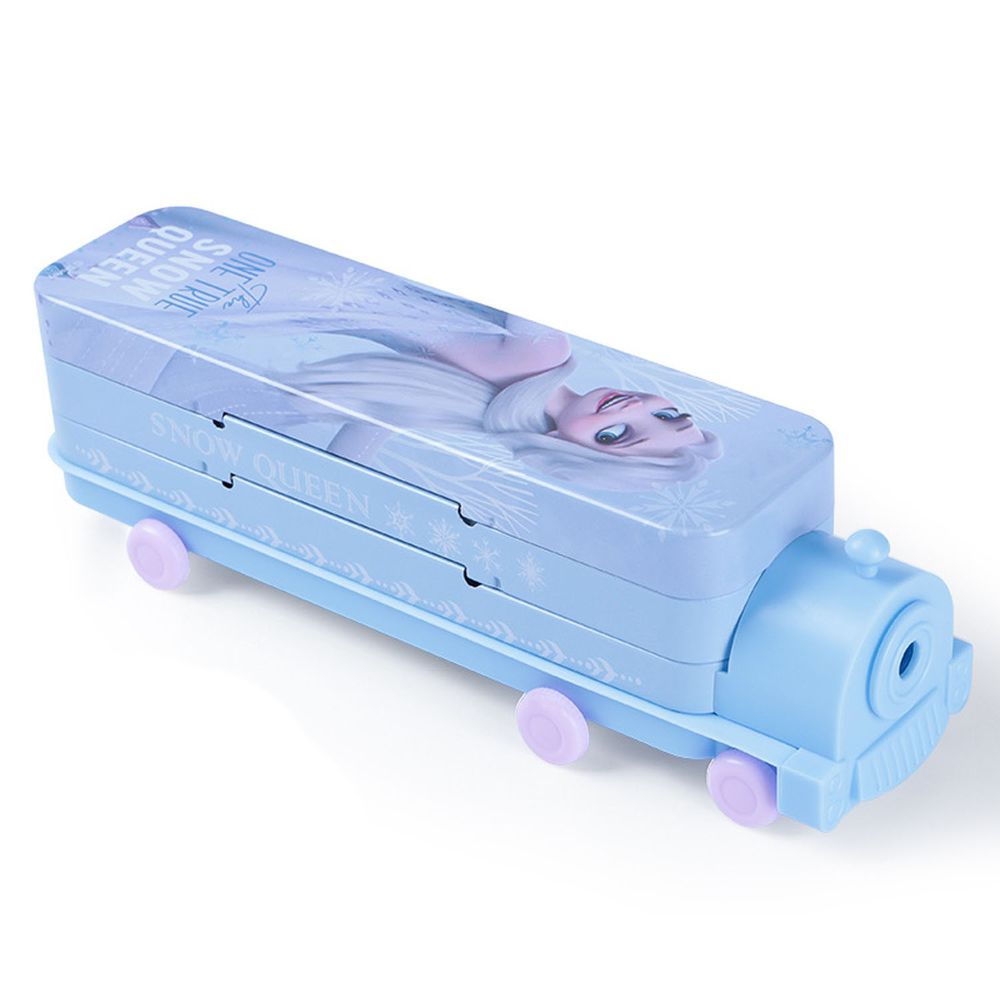 立體雙層火車鉛筆盒-卡通人物冰雪奇緣-淺藍