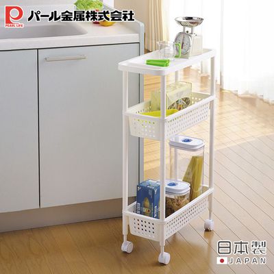 日本 Pearl 金屬 - 日本製窄版三層收納推車(白色)