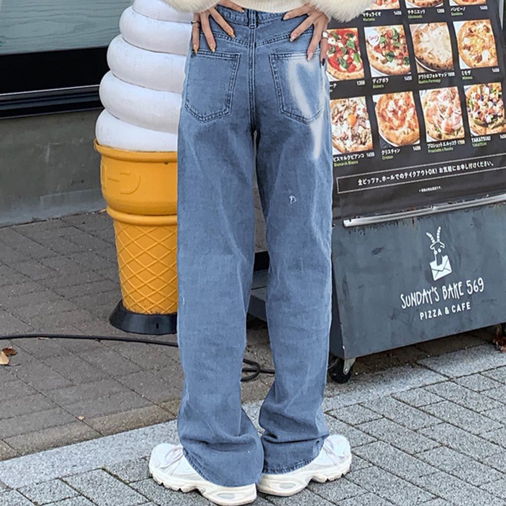 日本 GRL - 心型印花口袋休閒丹寧褲-藍色