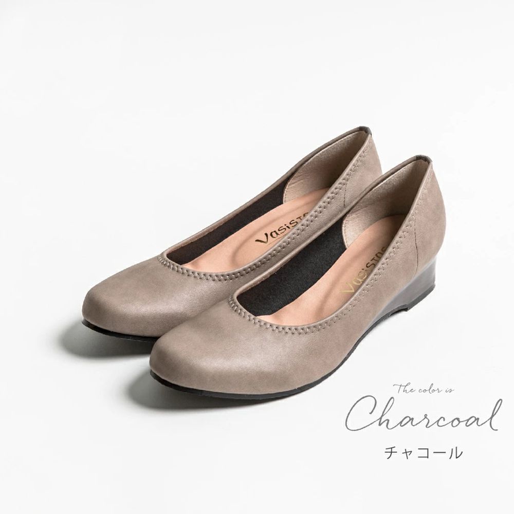 日本女裝代購 - 日本製 仿皮柔軟休閒楔形跟鞋-可可灰棕