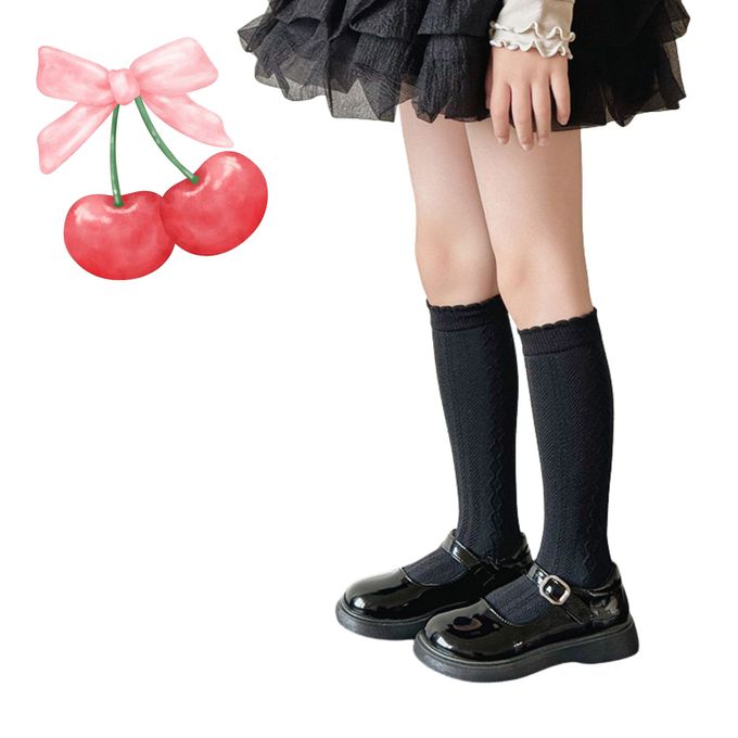 英倫系波浪邊立體織紋膝下長統棉襪