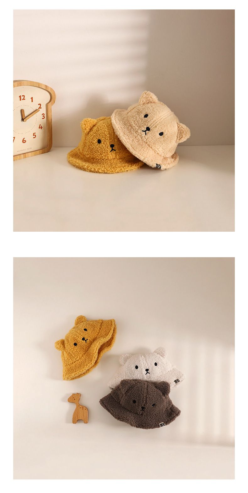 保暖卡通造型漁夫帽-小熊-白色 (帽圍48CM)