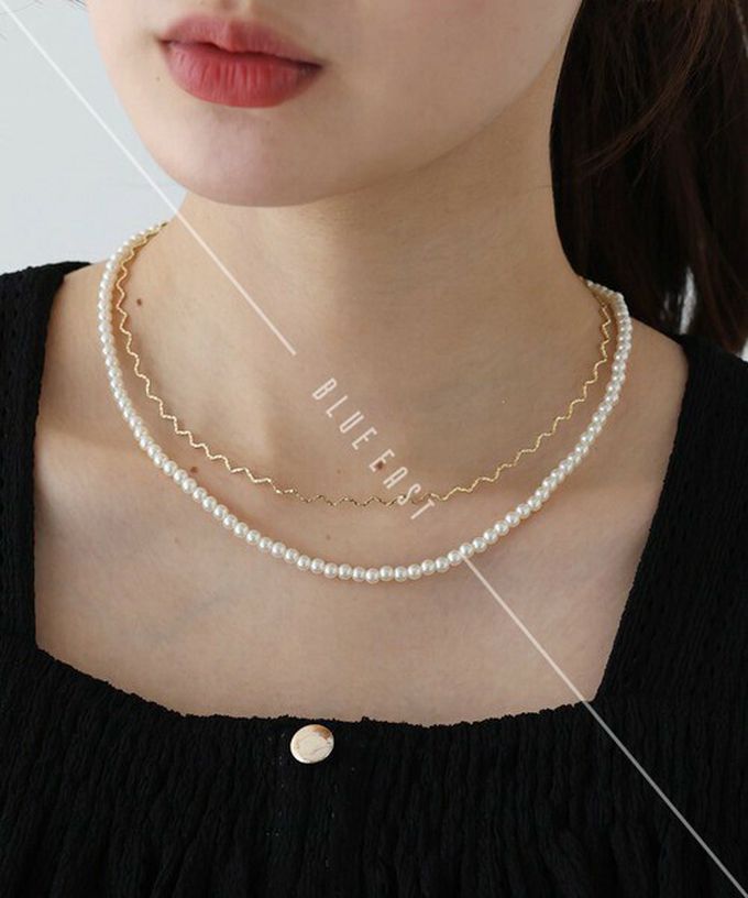 日本 BLUE EAST - 韓國製 珍珠波浪優雅雙層項鍊-金