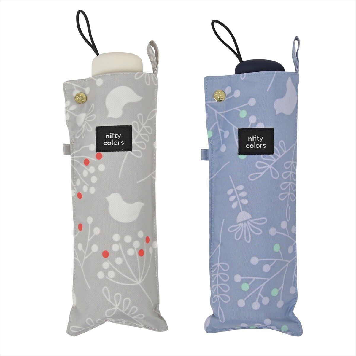 日本 nifty colors - 抗UV輕量 晴雨兩用折疊傘-木之實-灰藍 (直徑88cm/202g)-80.00%