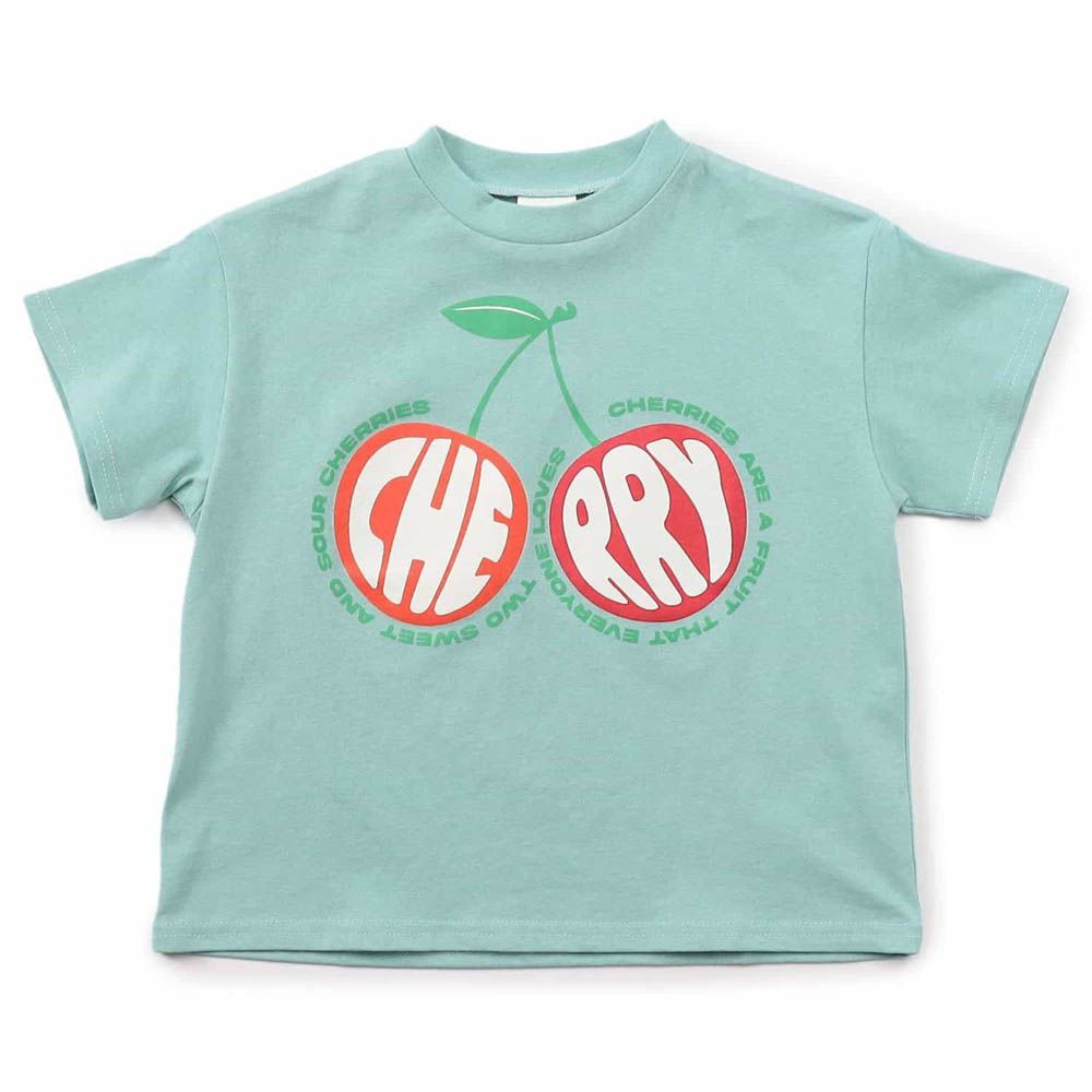俏皮印花短袖上衣-櫻桃-薄荷綠