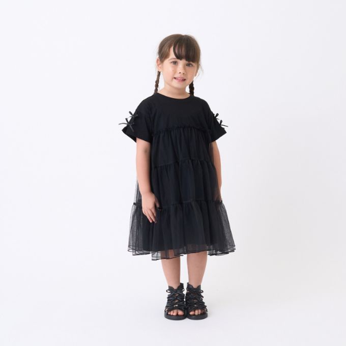 日本 Lycee mine - 接觸冷感 緞帶短袖蛋糕洋裝-白x粉紅