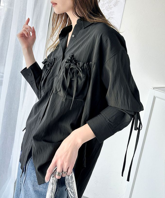 日本 Classical Elf - 大人的可愛感綁帶寬版襯衫-黑