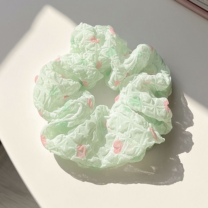 皺摺感小清新布藝大腸圈/髮圈-圓點-白色