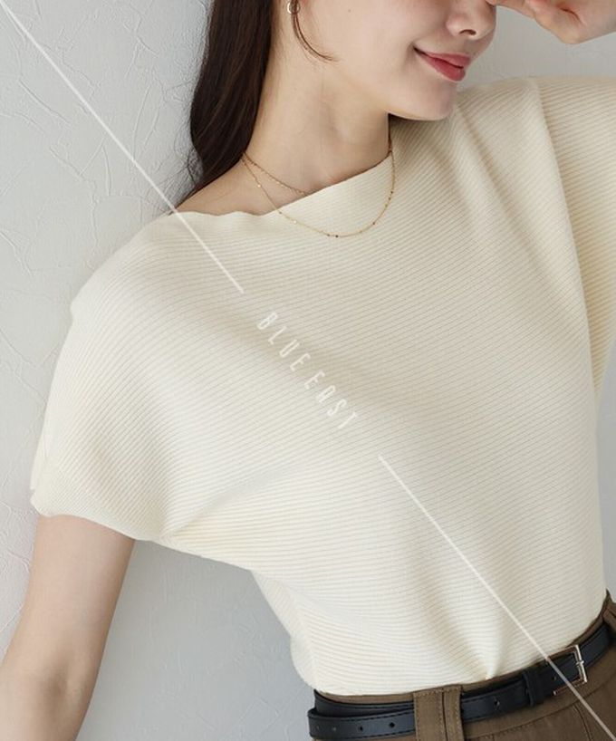 日本 BLUE EAST - 美型修身柔軟羅紋蝙蝠袖上衣-灰